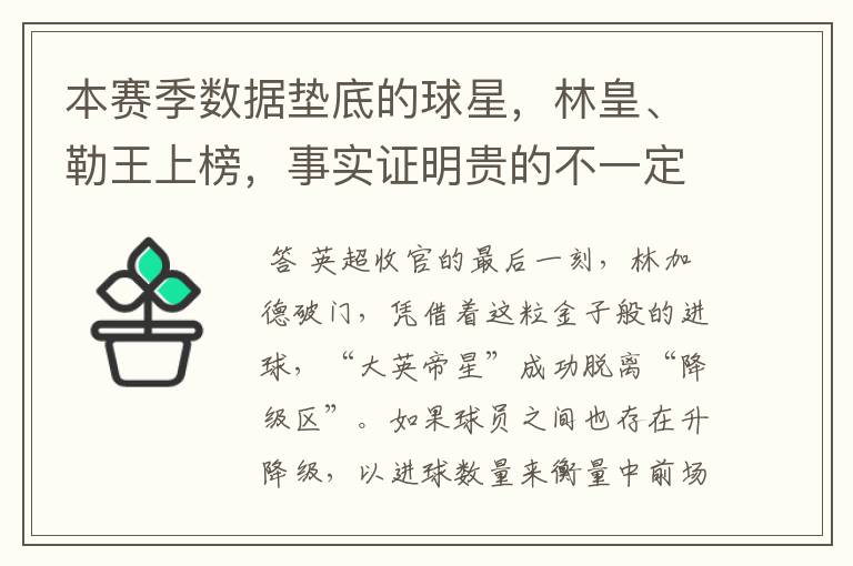 本赛季数据垫底的球星,林皇、勒王上榜,事实证明贵的不一定就好