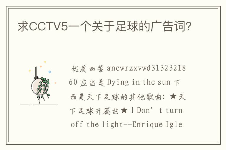 求CCTV5一个关于足球的广告词?