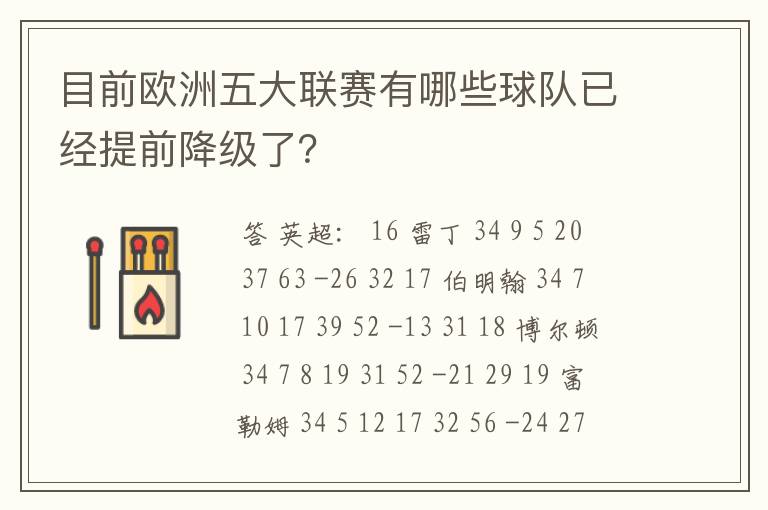 目前欧洲五大联赛有哪些球队已经提前降级了?