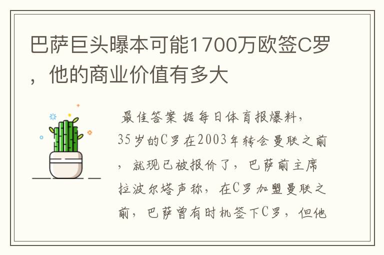 巴萨巨头曝本可能1700万欧签C罗,他的商业价值有多大