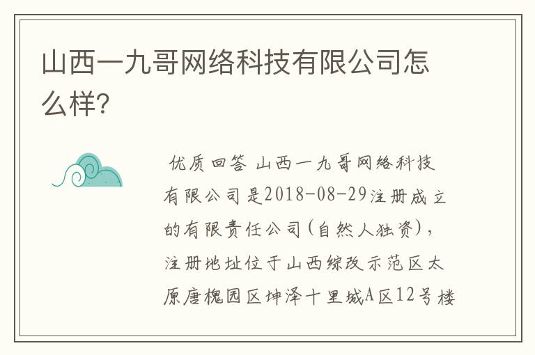 山西一九哥网络科技有限公司怎么样?
