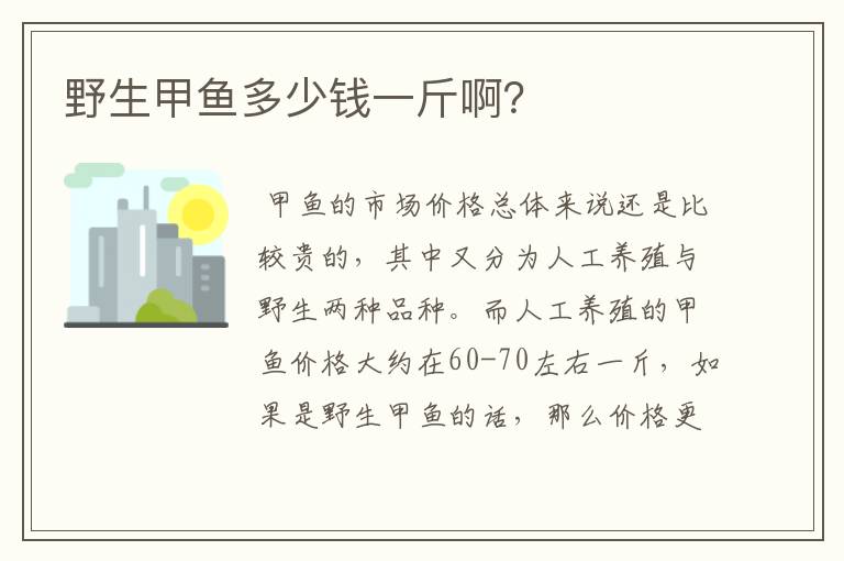 野生甲鱼多少钱一斤啊？