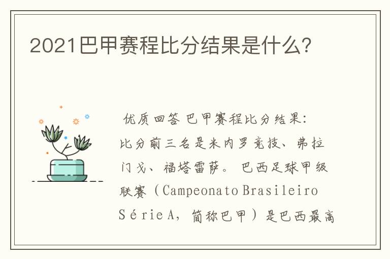 2021巴甲赛程比分结果是什么?
