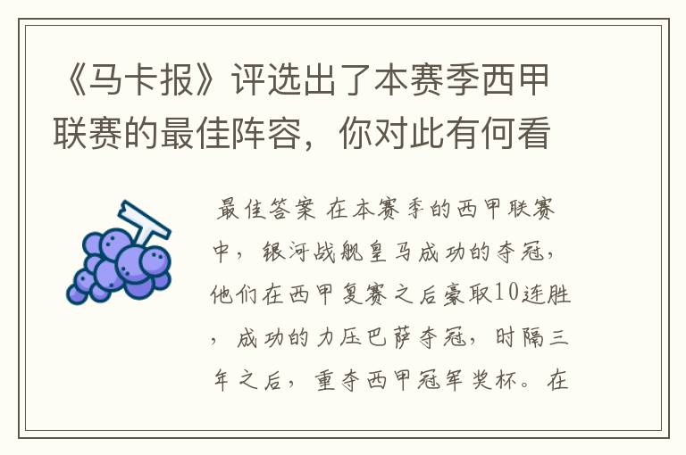 《马卡报》评选出了本赛季西甲联赛的最佳阵容,你对此有何看法?