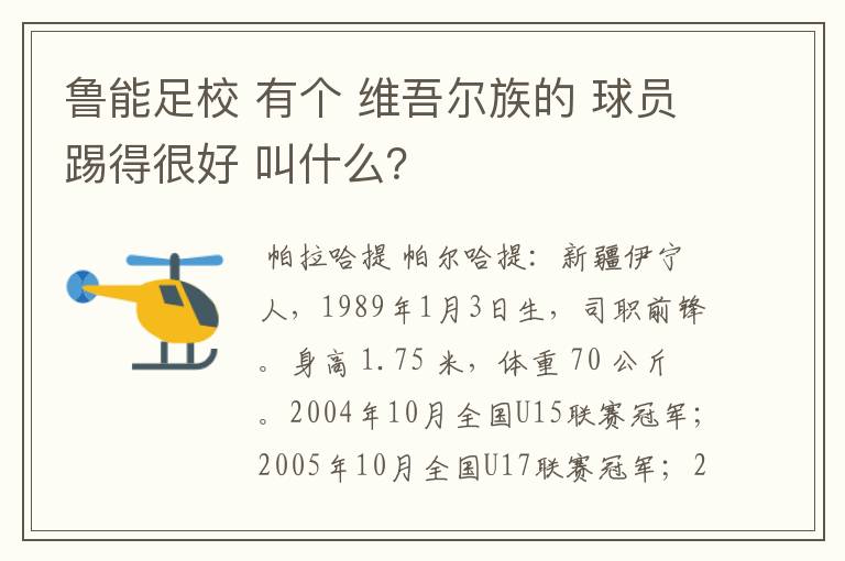 鲁能足校 有个 维吾尔族的 球员踢得很好 叫什么?