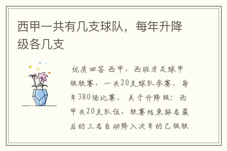 西甲一共有几支球队,每年升降级各几支