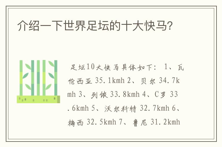 介绍一下世界足坛的十大快马?