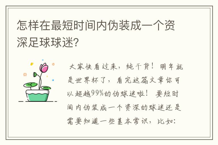 怎样在最短时间内伪装成一个资深足球球迷?