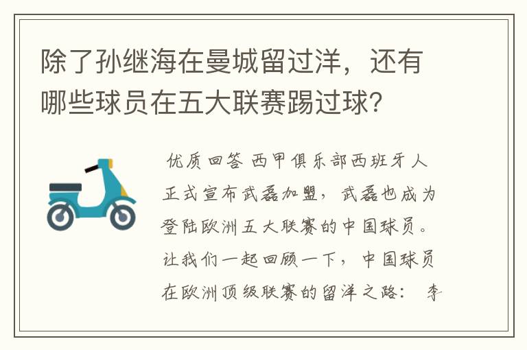 除了孙继海在曼城留过洋,还有哪些球员在五大联赛踢过球?