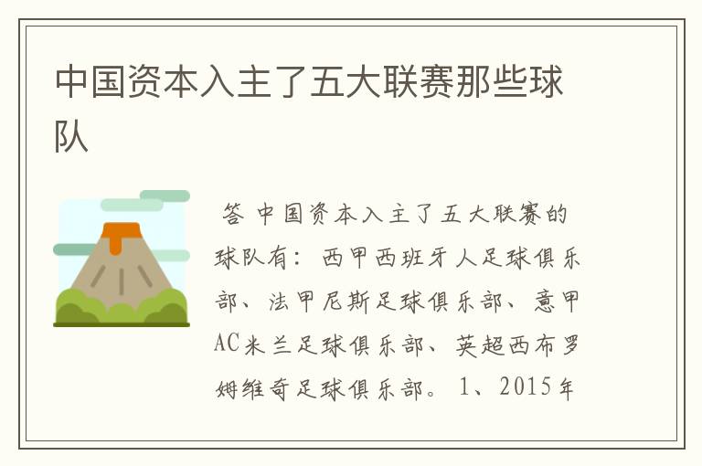 中国资本入主了五大联赛那些球队