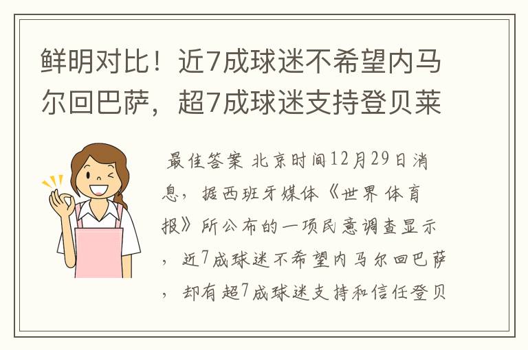 鲜明对比!近7成球迷不希望内马尔回巴萨,超7成球迷支持登贝莱!