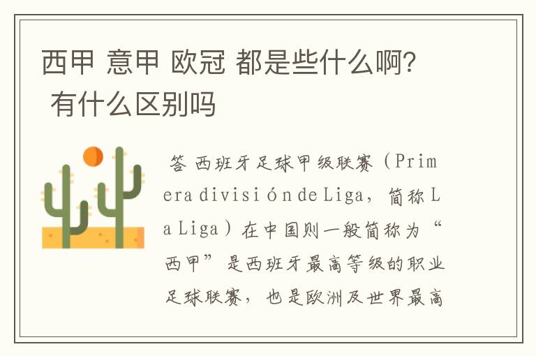 西甲 意甲 欧冠 都是些什么啊? 有什么区别吗