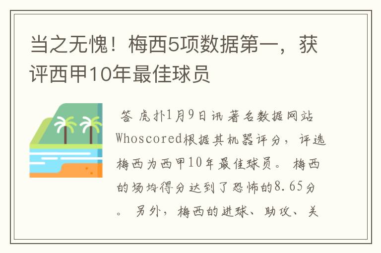 当之无愧!梅西5项数据第一,获评西甲10年最佳球员