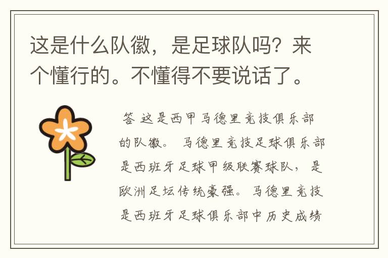 这是什么队徽,是足球队吗?来个懂行的。不懂得不要说话了。