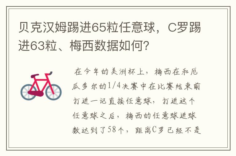 贝克汉姆踢进65粒任意球,C罗踢进63粒、梅西数据如何?