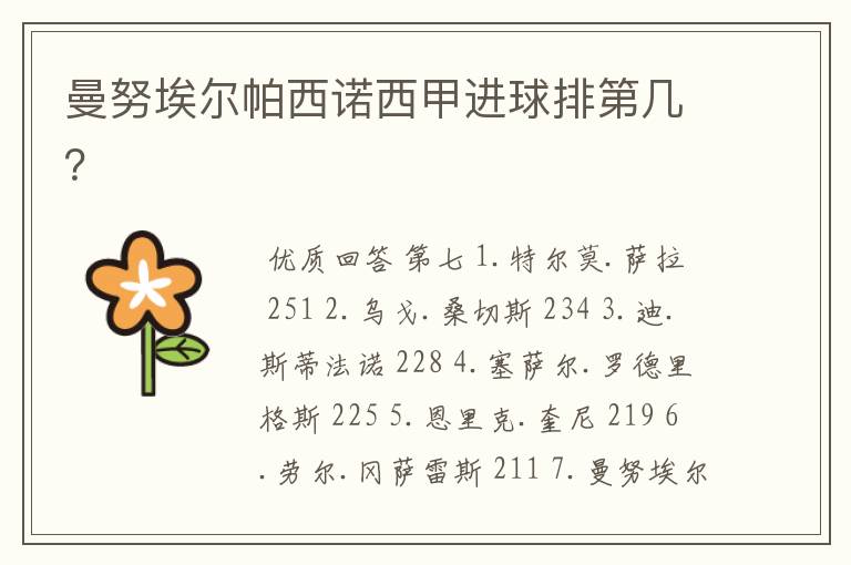 曼努埃尔帕西诺西甲进球排第几?