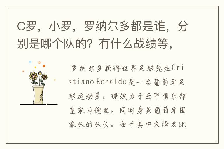 C罗,小罗,罗纳尔多都是谁,分别是哪个队的?有什么战绩等,尽量具体点吧!