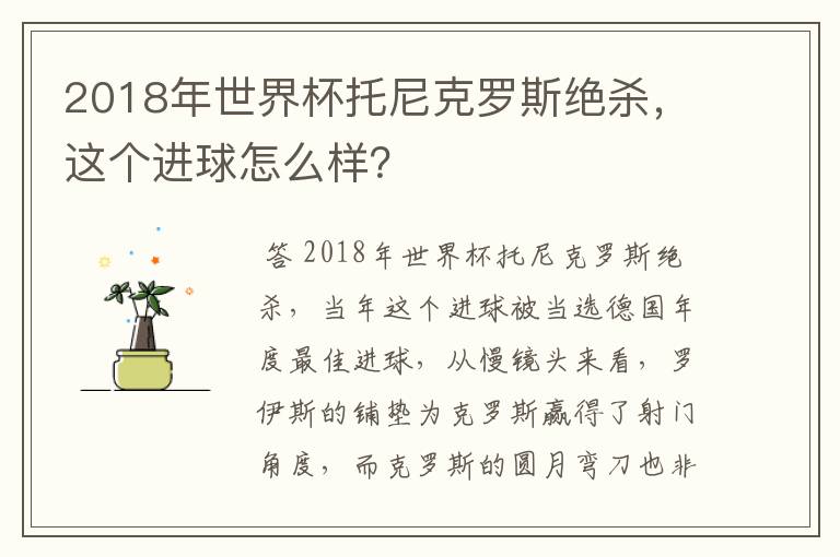 2018年世界杯托尼克罗斯绝杀,这个进球怎么样?