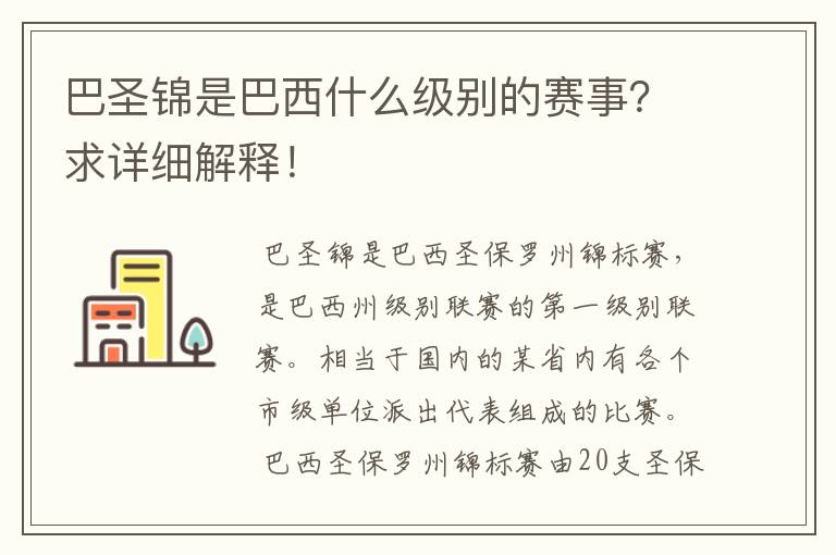 巴圣锦是巴西什么级别的赛事?求详细解释!
