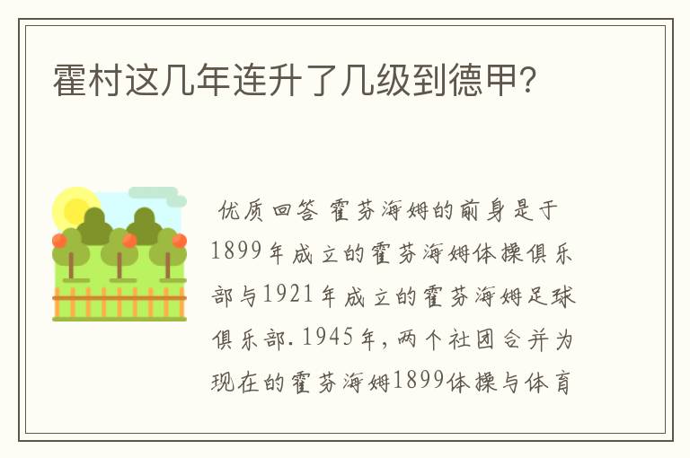 霍村这几年连升了几级到德甲?