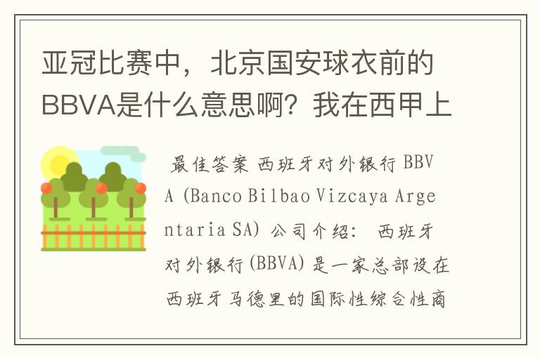亚冠比赛中,北京国安球衣前的BBVA是什么意思啊?我在西甲上好像也见到过