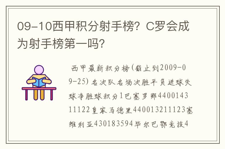 09-10西甲积分射手榜?C罗会成为射手榜第一吗?