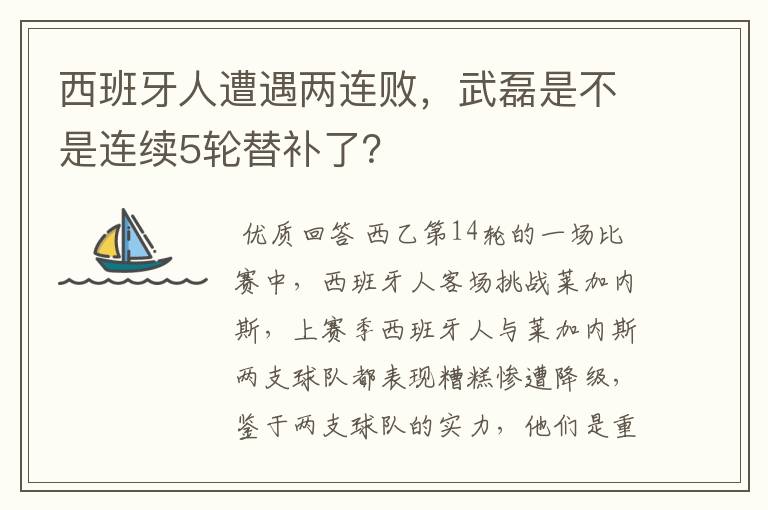西班牙人遭遇两连败,武磊是不是连续5轮替补了?