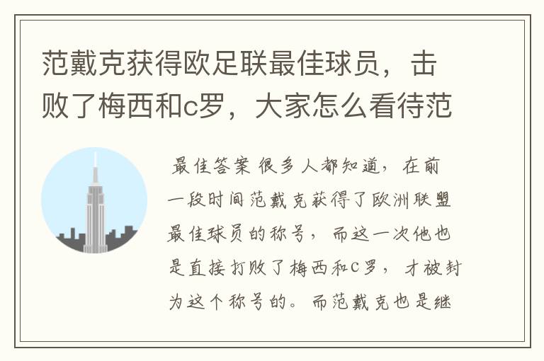 范戴克获得欧足联最佳球员,击败了梅西和c罗,大家怎么看待范戴克拿这个奖?