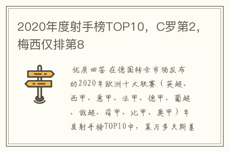 2020年度射手榜TOP10，C罗第2，梅西仅排第8