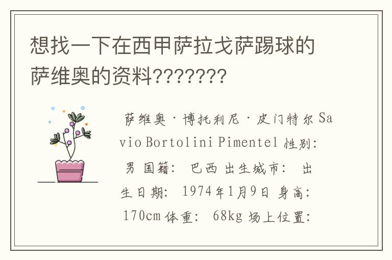 想找一下在西甲萨拉戈萨踢球的萨维奥的资料???????