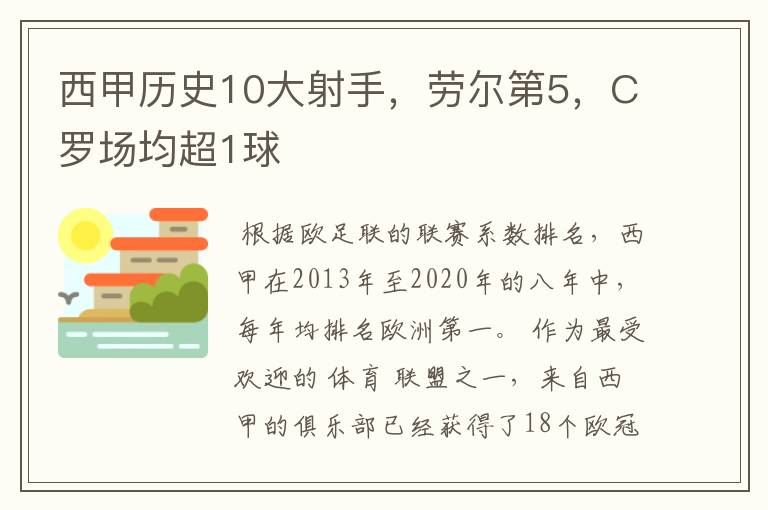 西甲历史10大射手,劳尔第5,C罗场均超1球