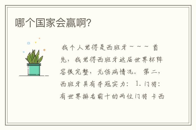 哪个国家会赢啊?