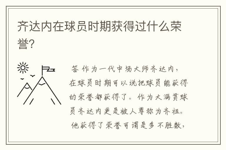 齐达内在球员时期获得过什么荣誉?