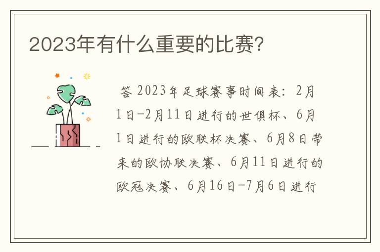 2023年有什么重要的比赛?