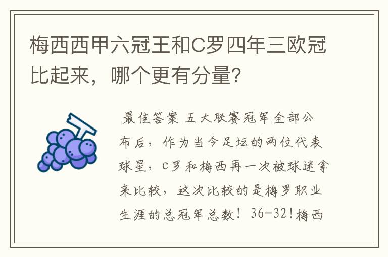 梅西西甲六冠王和C罗四年三欧冠比起来,哪个更有分量?