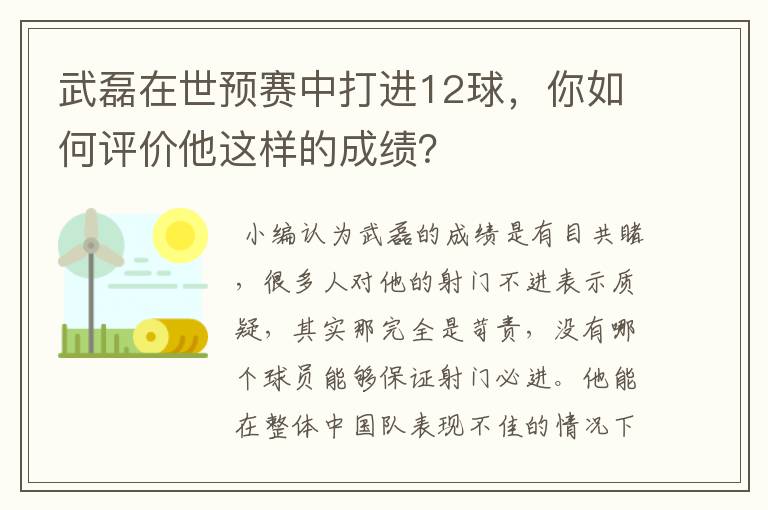 武磊在世预赛中打进12球,你如何评价他这样的成绩?