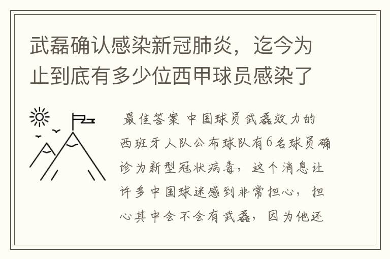 武磊确认感染新冠肺炎,迄今为止到底有多少位西甲球员感染了新冠病毒?