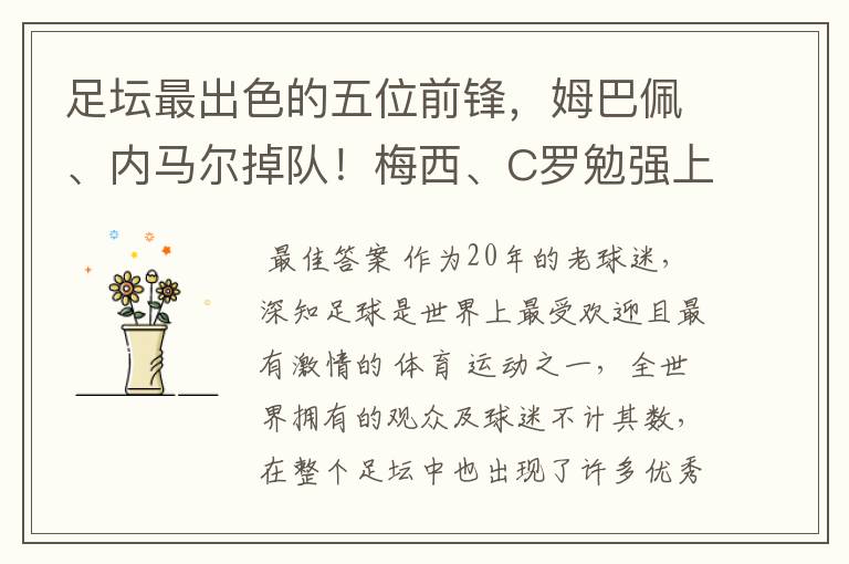 足坛最出色的五位前锋,姆巴佩、内马尔掉队!梅西、C罗勉强上榜