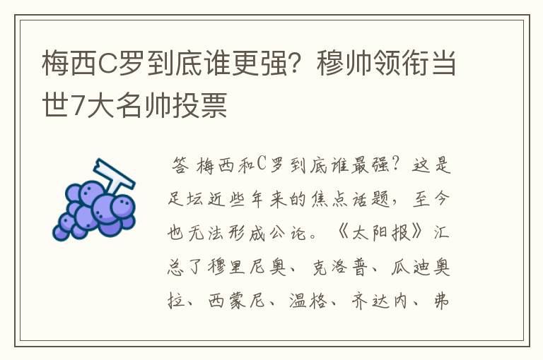 梅西C罗到底谁更强?穆帅领衔当世7大名帅投票