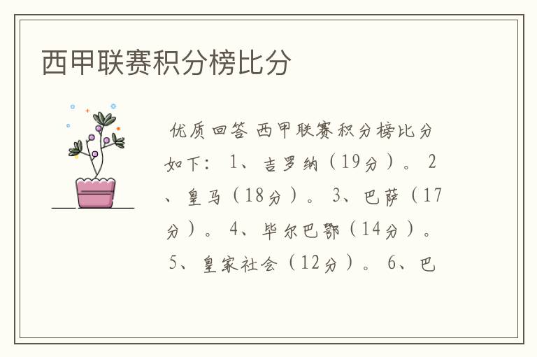 西甲联赛积分榜比分