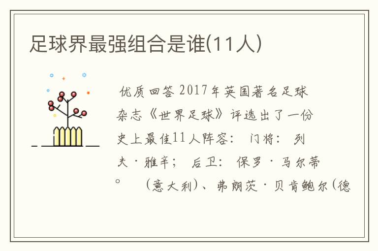 足球界最强组合是谁(11人)