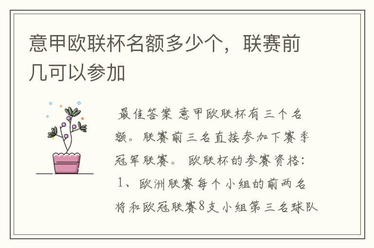 意甲欧联杯名额多少个,联赛前几可以参加