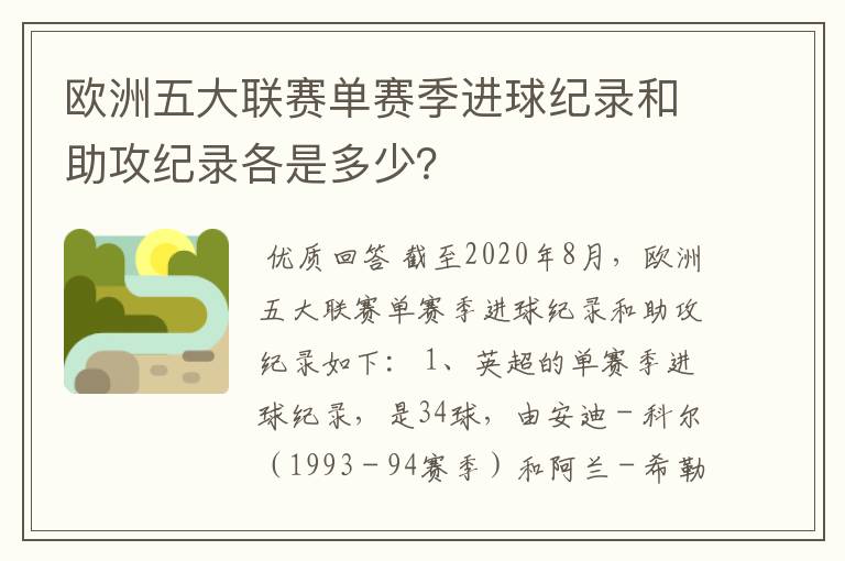 欧洲五大联赛单赛季进球纪录和助攻纪录各是多少?