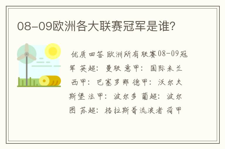 08-09欧洲各大联赛冠军是谁?