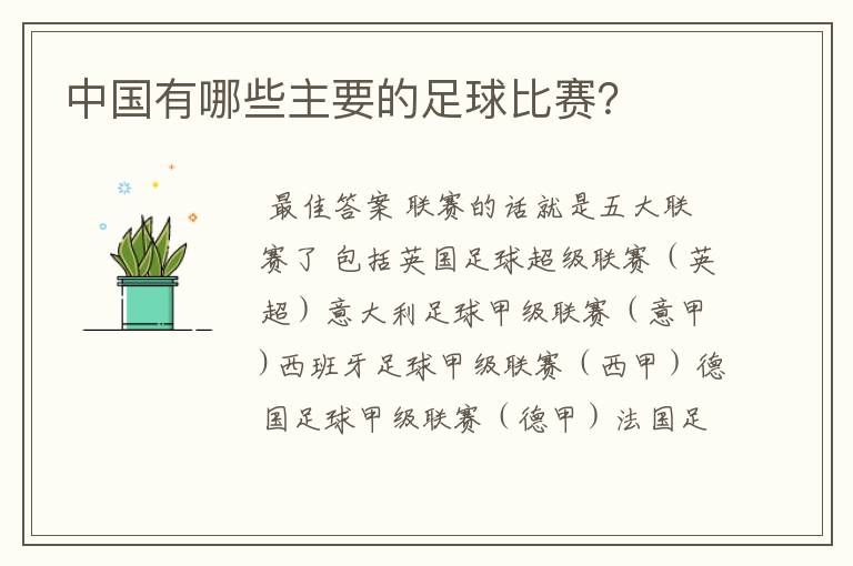 中国有哪些主要的足球比赛?