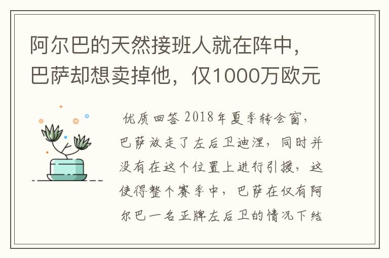 阿尔巴的天然接班人就在阵中,巴萨却想卖掉他,仅1000万欧元