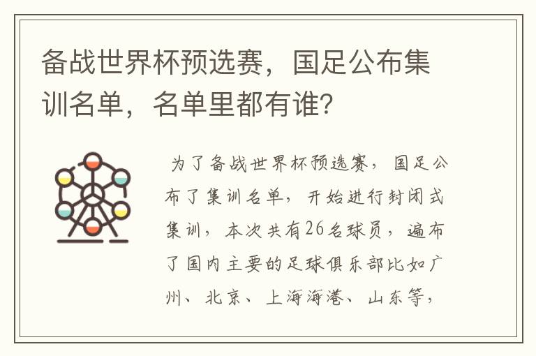 备战世界杯预选赛，国足公布集训名单，名单里都有谁？