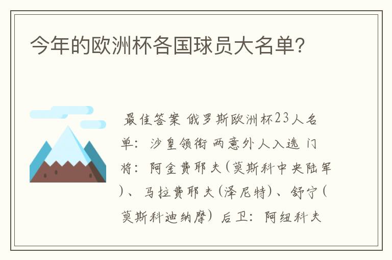 今年的欧洲杯各国球员大名单?