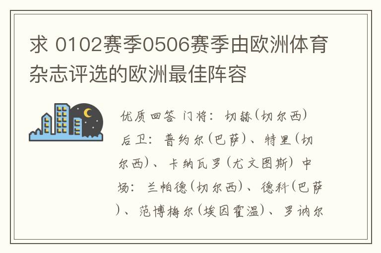 求 0102赛季0506赛季由欧洲体育杂志评选的欧洲最佳阵容