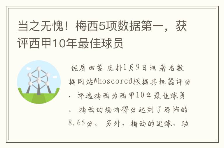 当之无愧!梅西5项数据第一,获评西甲10年最佳球员
